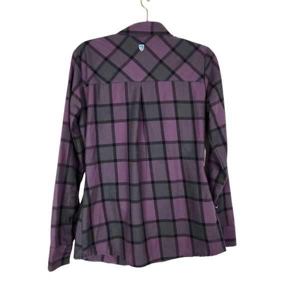 KUHL Top Womens XS Purple Black Plaid Flannel Rukus 1/2 Button Down Shirt Cabin - Picture 2 of 9